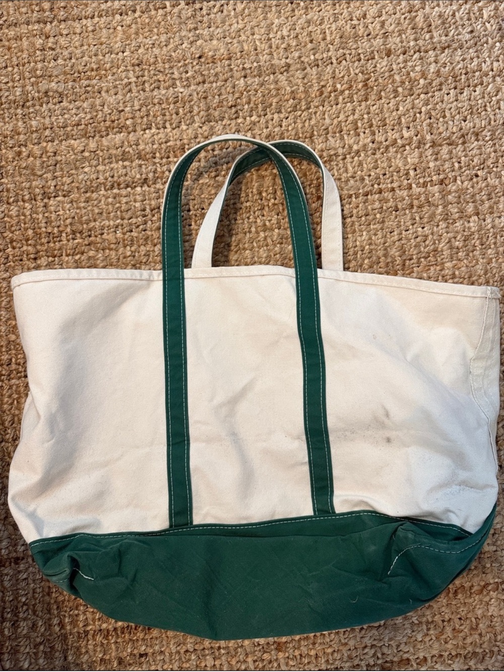 L.L. Bean Canvas Tote in Cream and Green - Picture 3 of 3